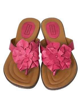 Merona Leather Slip On Flip Flop Sandals with Flower Detail - 6.5 - Pink, Brown